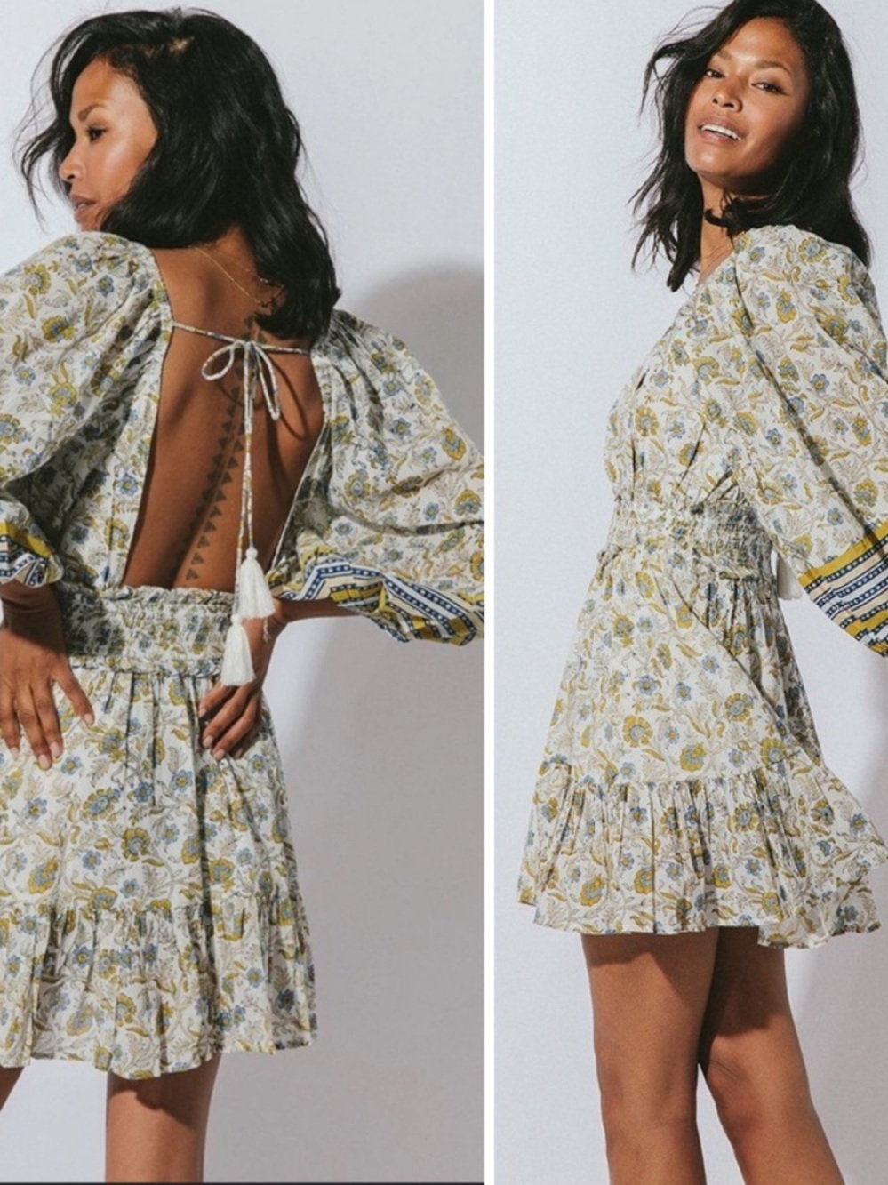 Floral Tie-Back Tiered Mini Dress in Light Floral